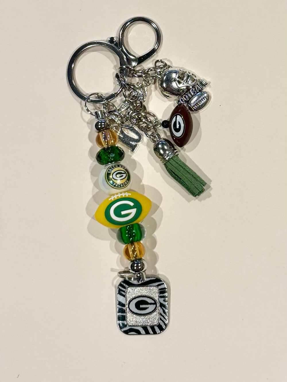 Green Bay Packers Logo Beaded Keychain - Green & Gold